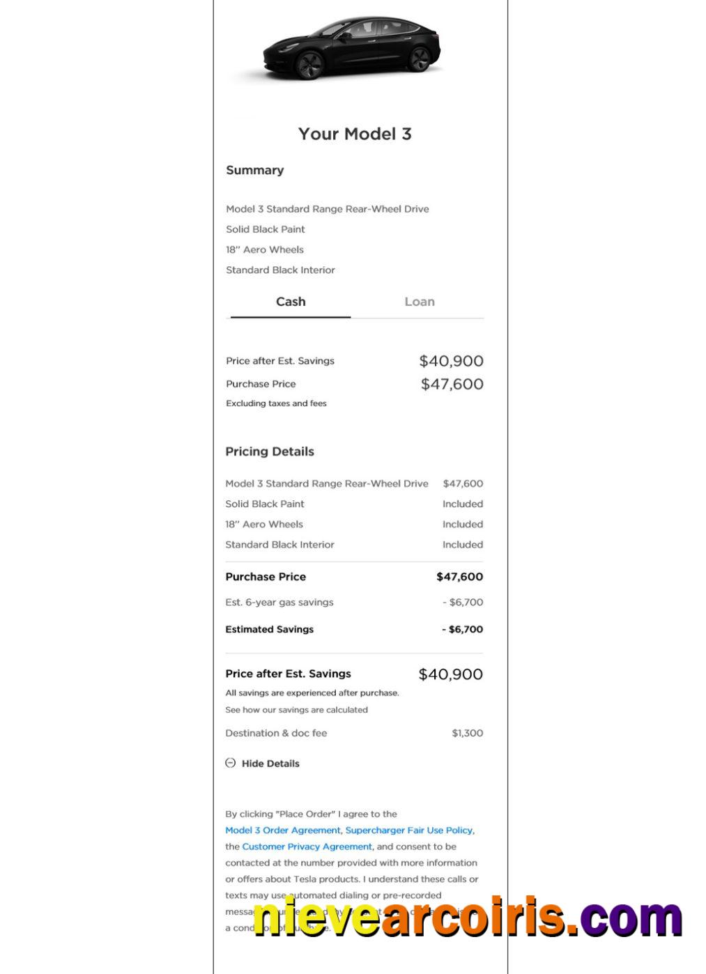 Tesla payment receipt